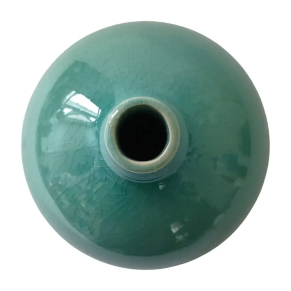 Crate & Barrel Bud‎ Vase Perry Aqua Round Ball Ikebana Coastal Beach House Farm.